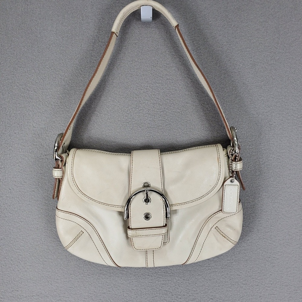 Coach Soho Flap Shoulder Bag White Leather Buckle 9247 Y2K Vintage Small